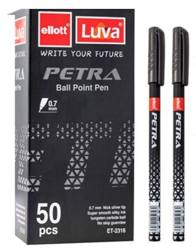 ET2316 Ручка ET Petra   0,7мм, чорн. 50шт/єтік