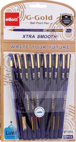 ET390 Ручка Ellot G-Gold 0,7мм, син., блістер 10шт./єтік
