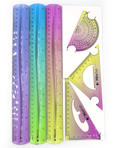 DSCN3177 Набір лінійок силикон 4предм, два угольн, транспортир, лінійка 30см, 1шт/етикетка