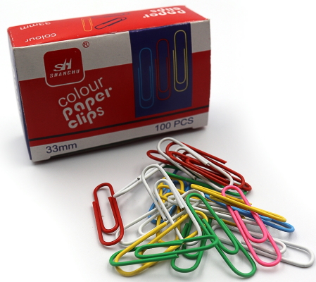 2218-33 Скріпки канц. кольор., 33мм,100шт.