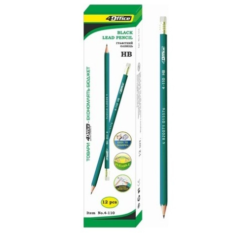 Олівець.граф., пластик., HB, з ластиком, 4-110, 4OFFICE