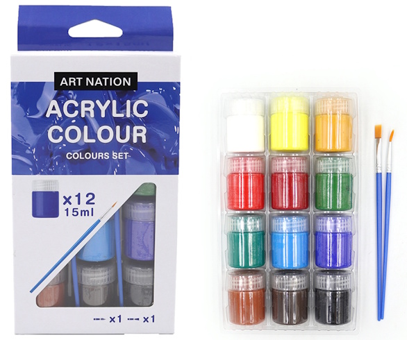 A1222 Набір акрилових фарб Art Nation 22мл*12кол.+2 пензлика 1шт/этик