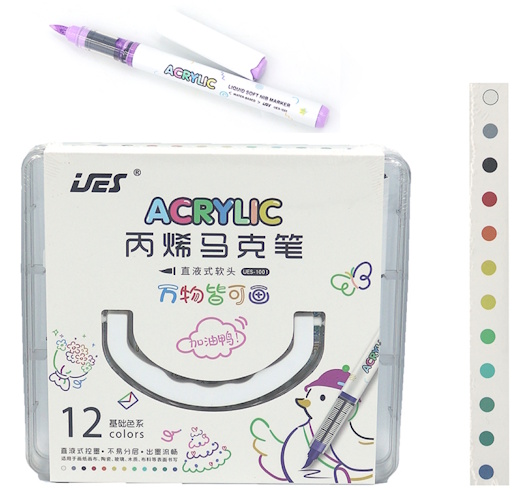 UES-1001-12 Набір акрилових маркерів 12шт., plastic box