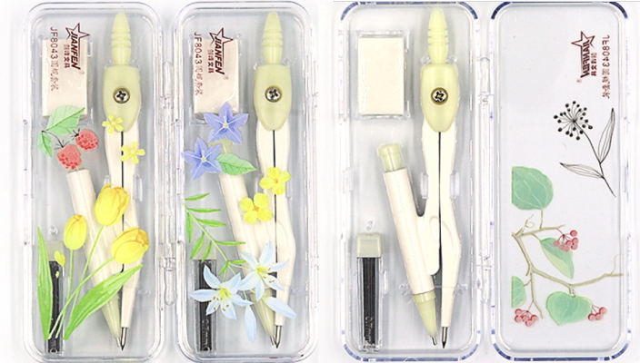 JF-8043 Циркуль в пласт футлярі+грифель+ластик