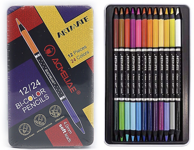 43076 Набір двокольор. олівців Acmeliae 24кол./12шт. 4.0mm,  метал. короб., 1шт./етик.
