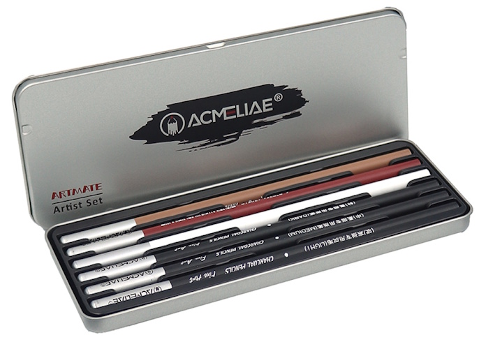 C0006 Набір олівців з вугілля Acmeliae для малювання 6шт., метал. короб., 1шт./етик.