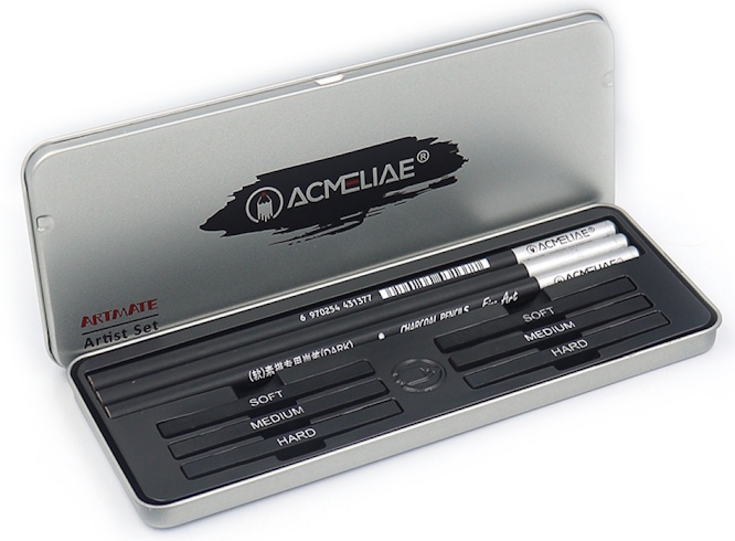 C0009 Набір олівців з вугілля 3шт.+графітові стіки 6шт. Acmeliae для малювання, метал. короб., 1шт./