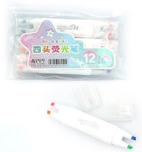 M6236 Набір текстовиділячів 4в1 Aodemei, 3шт=12кол/н-р, 1шт./етик.