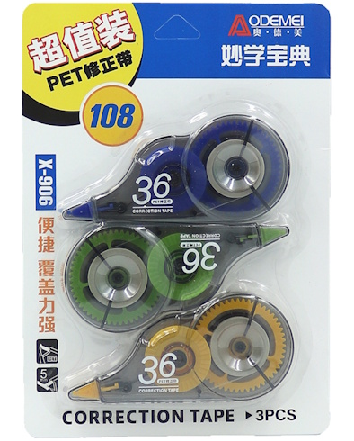 X906 Набір коректор-стрічка PET Aodemei 5мм, 3 шт. блістер, 3шт./етик.