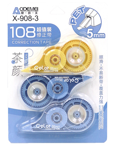 X908 Набір коректор-стрічка PET Aodemei 5мм, 3 шт. блістер, 3шт./етик.