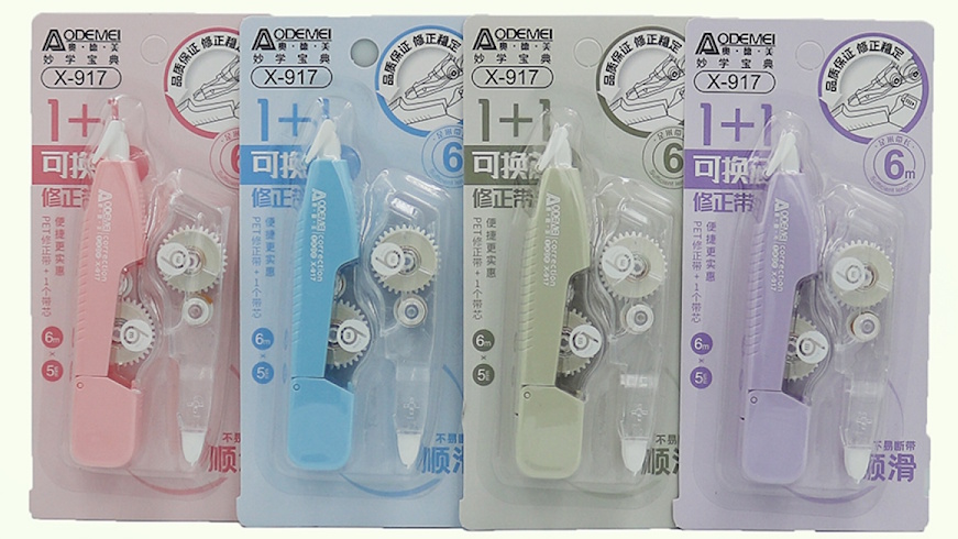 X917 Коректор-стрічка PET Aodemei 5мм*6м 1+1 (з запас), 1шт./етик.