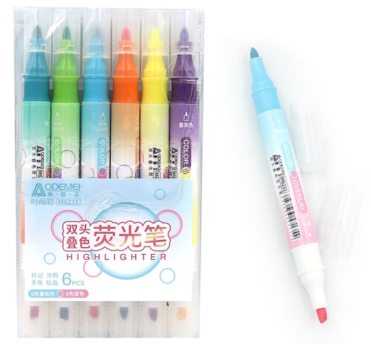 M6231 Набір двустор. текстовиділячів Aodemei магич (змін кол, 6шт., 1шт./етик.