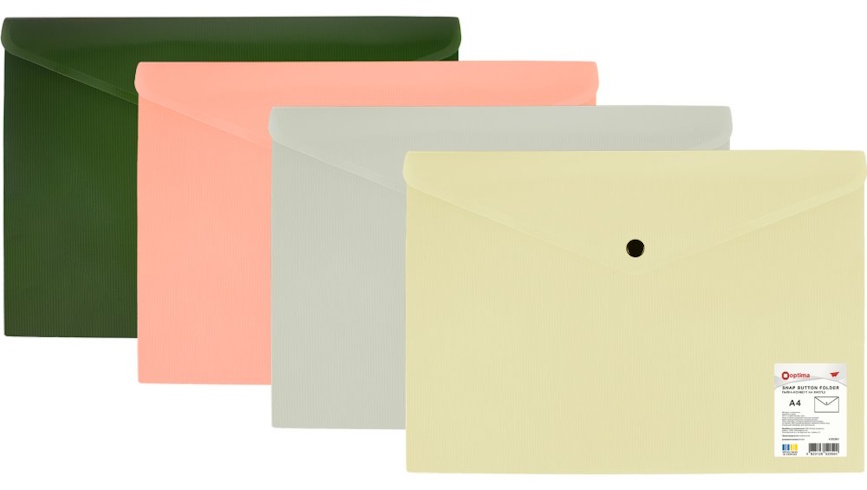 Папка-конверт на кнопці, непрозора, А4, OPTIMA, 180 мкм, фактура 