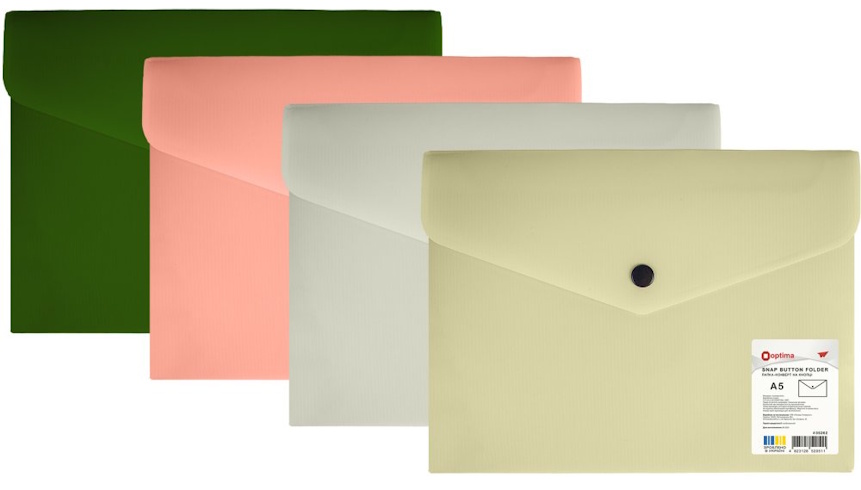 Папка-конверт на кнопці, непрозора, А5, OPTIMA, 180 мкм, фактура 