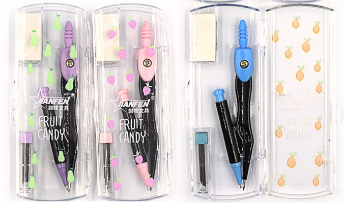 JF-8045 Циркуль в пласт футлярі+грифель+ластик