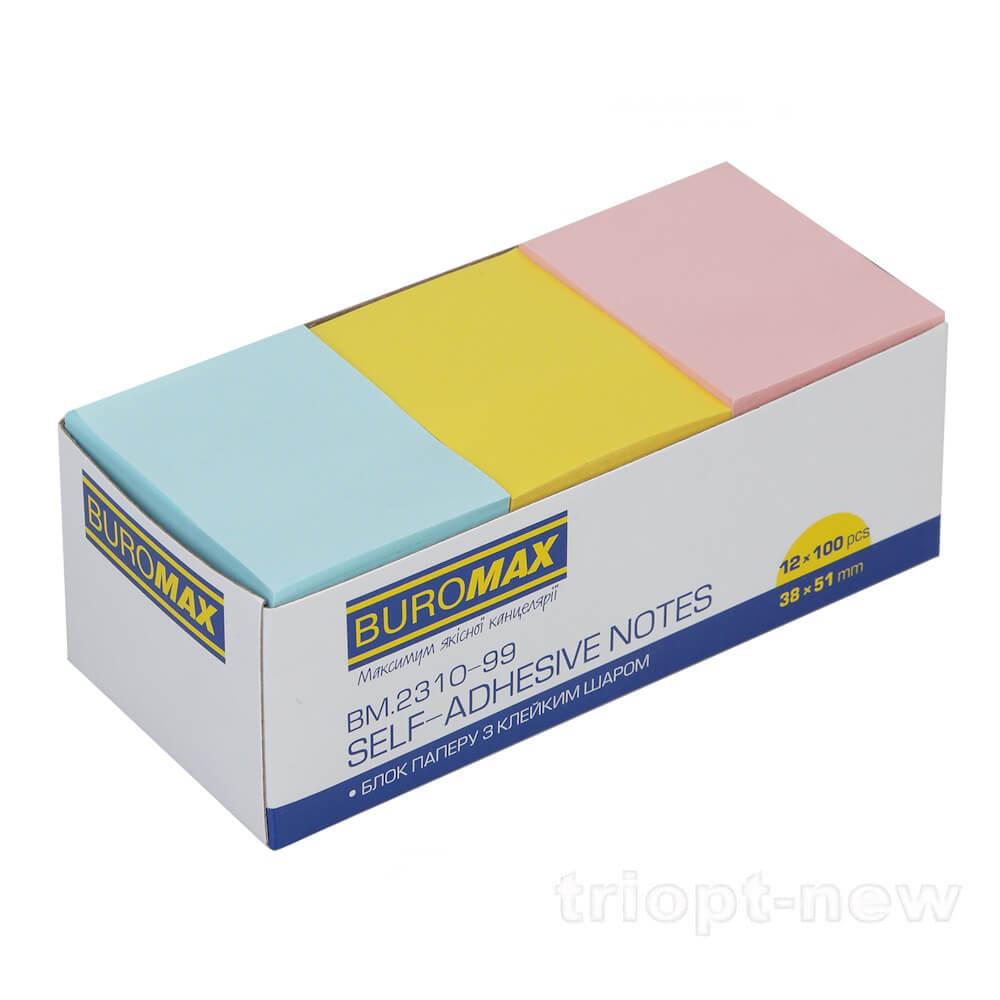 Блок для нотаток 38х51мм, 100арк., асорті., асорті, BUROMAX, BM.2310-99