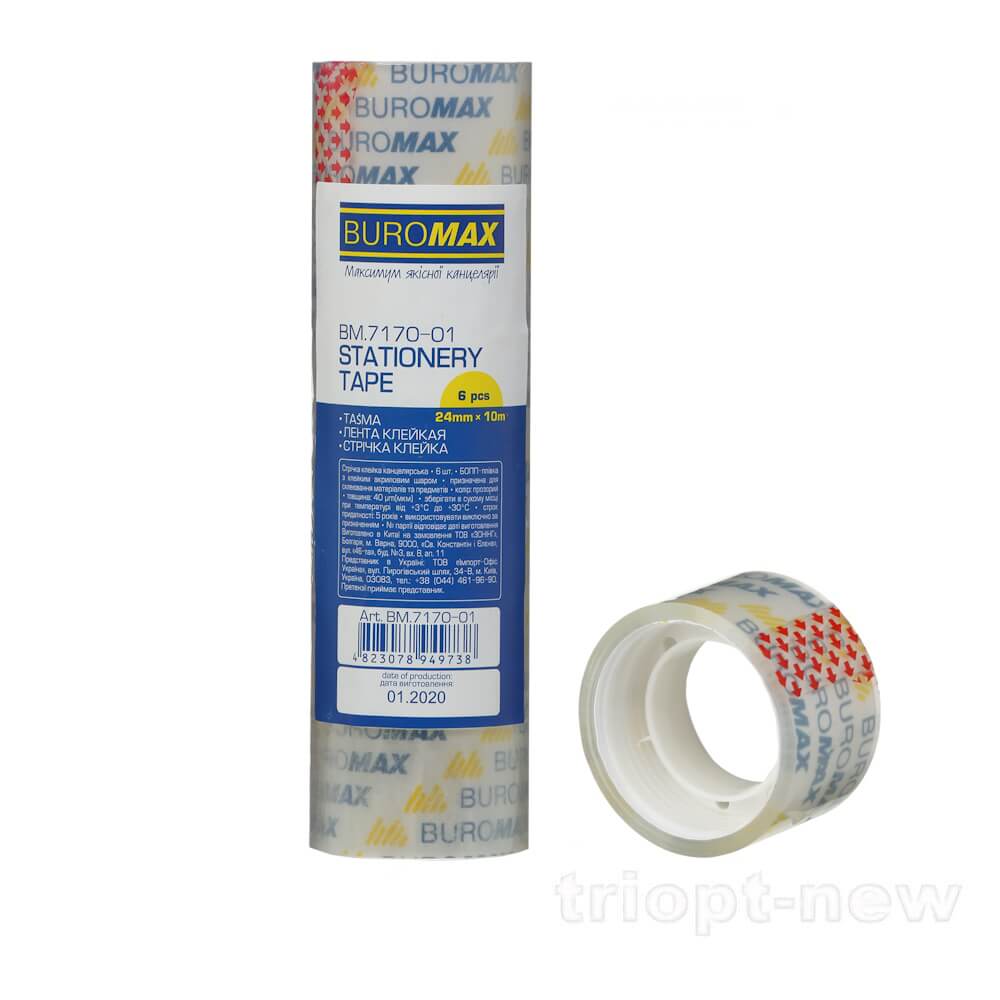 Клейка стрічка канц. 24мм х 10м /6шт., прозора, BM.7170-01
