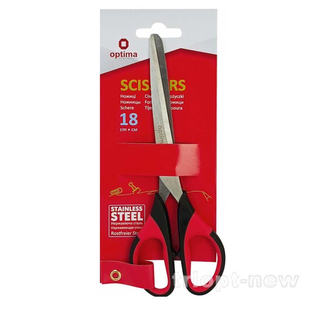 Ножиці 18 см Optima, пласт. ручки з гум. вставками, O44405