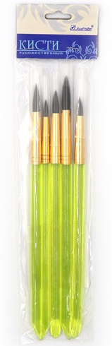 JO1980-5 Пензлики у наборі 5шт,нейлон круглі,ручки прозор,европ JO /24 /0 /240