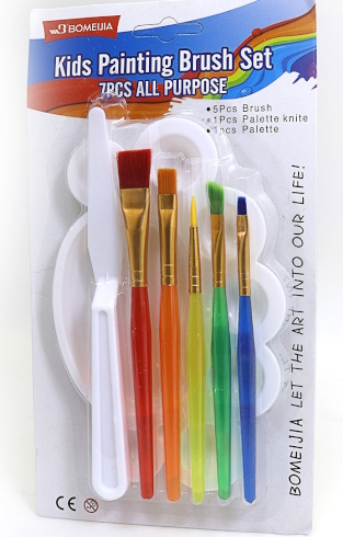 K7677 Набір для малювання 7шт .: пензликів 5шт. + Палітра + мастихін, блістер