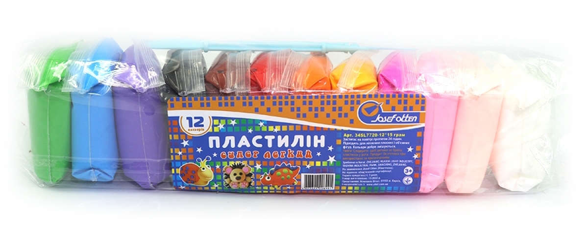 34SL7720-12 Пластилін супер легкий Josef Otten, 12кол * 15g + стек, OPP, 1шт / етик.