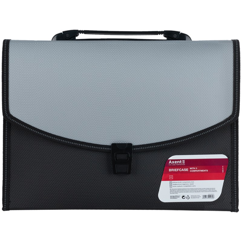 Портфель А4 на 3 відділення, чорний+сірий.
