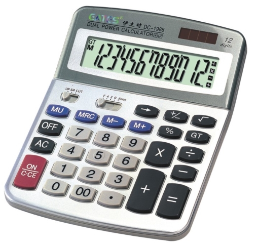 Калькулятор 12-розрядний EATES DC-1988, 2 джерела живлення, великий LCD дисплей, розмір 163x206x57мм, вага 270г