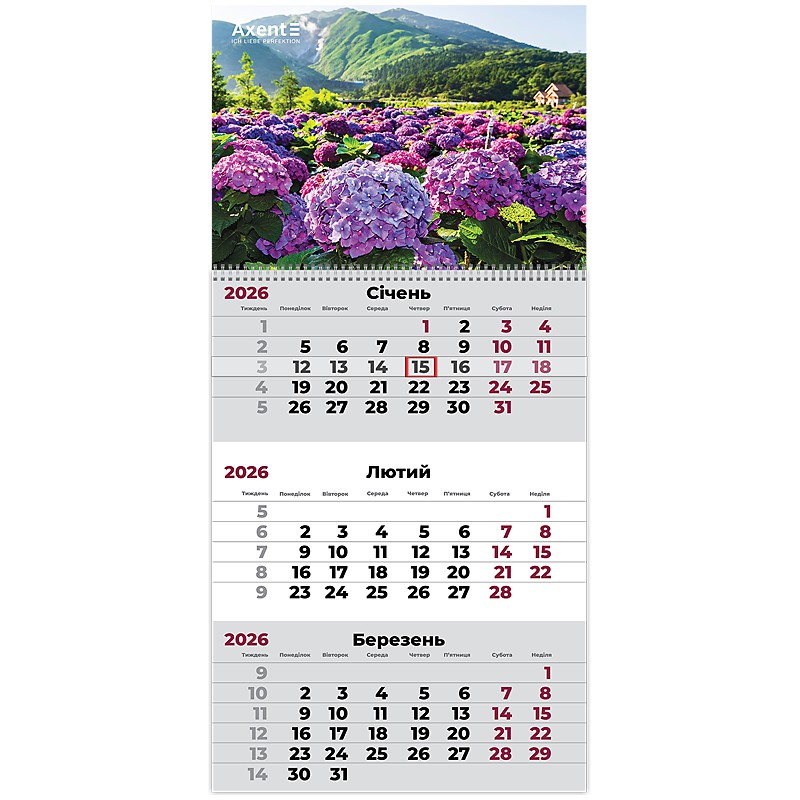 Календар настінний квартальний 2026 р.,1 пр. Gardens 3