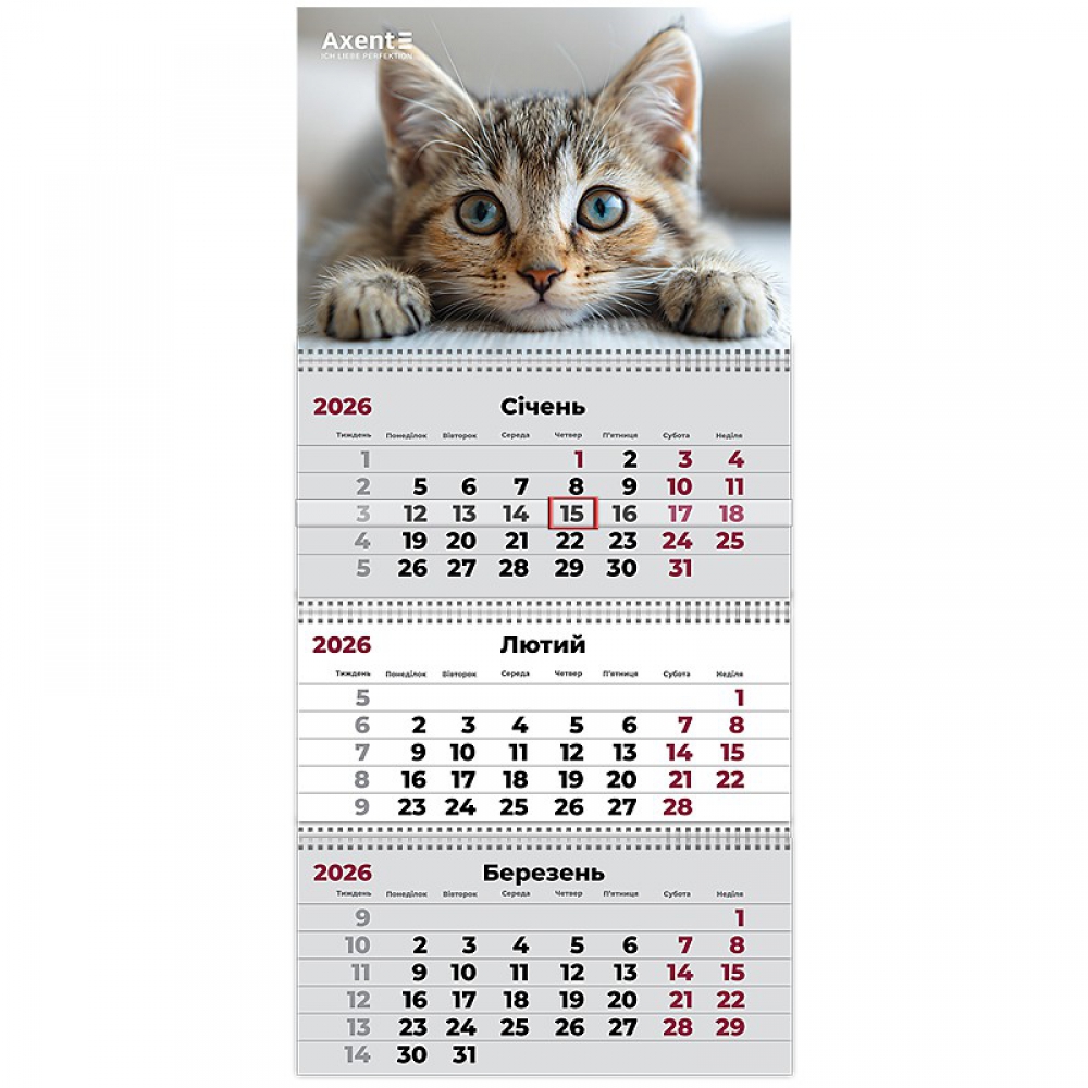 Календар настінний квартальний 2026 р.,3 пр. Cats 1