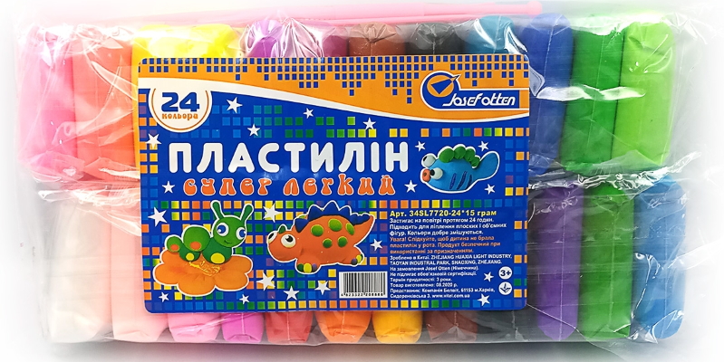 34SL7720-24 Пластилин супер легкий Josef Otten, 24цв*15g+стеки, OPP, 1шт/этик.