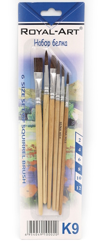 RA-K9 Н-р пензл. білка 6 шт. (2,4,6,10 кругл. 8,12 пласк.).DSCN1921 ), 1шт/етик