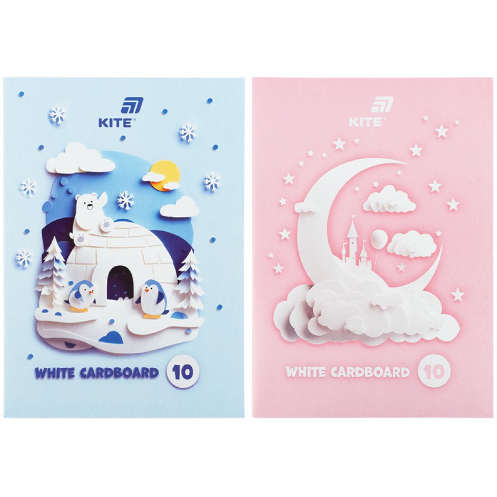 Картон білий односторонній А4 (10арк), папка, Kite