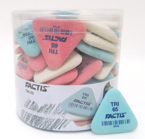 PNFTRI65 Гумка трикут. 3,6*3,3*0,6см, банка 65шт.+1шт. подар., mix 