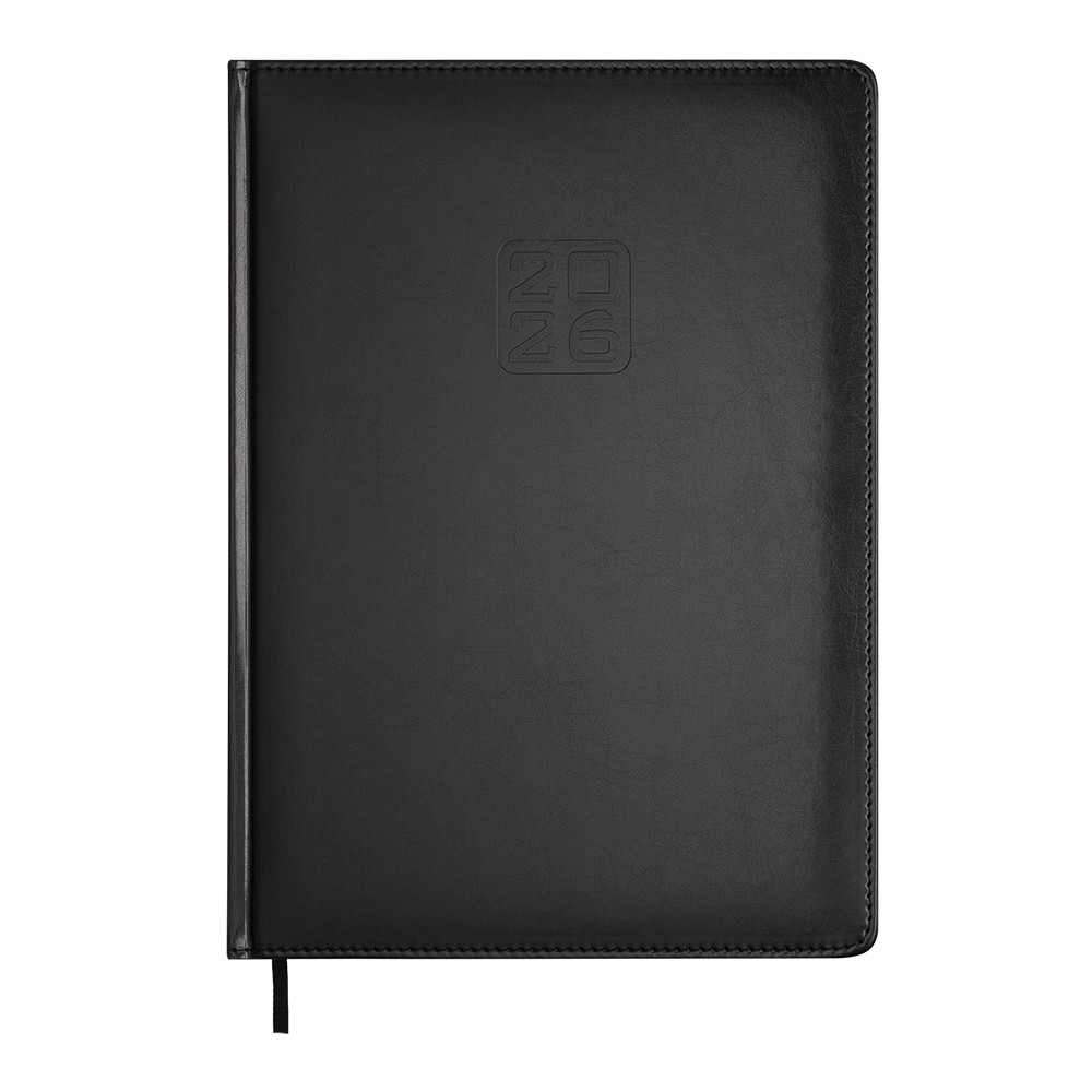 Щоденник датов. 2026 BRAVO, A4, чорний, штуч. шкіра/поролон