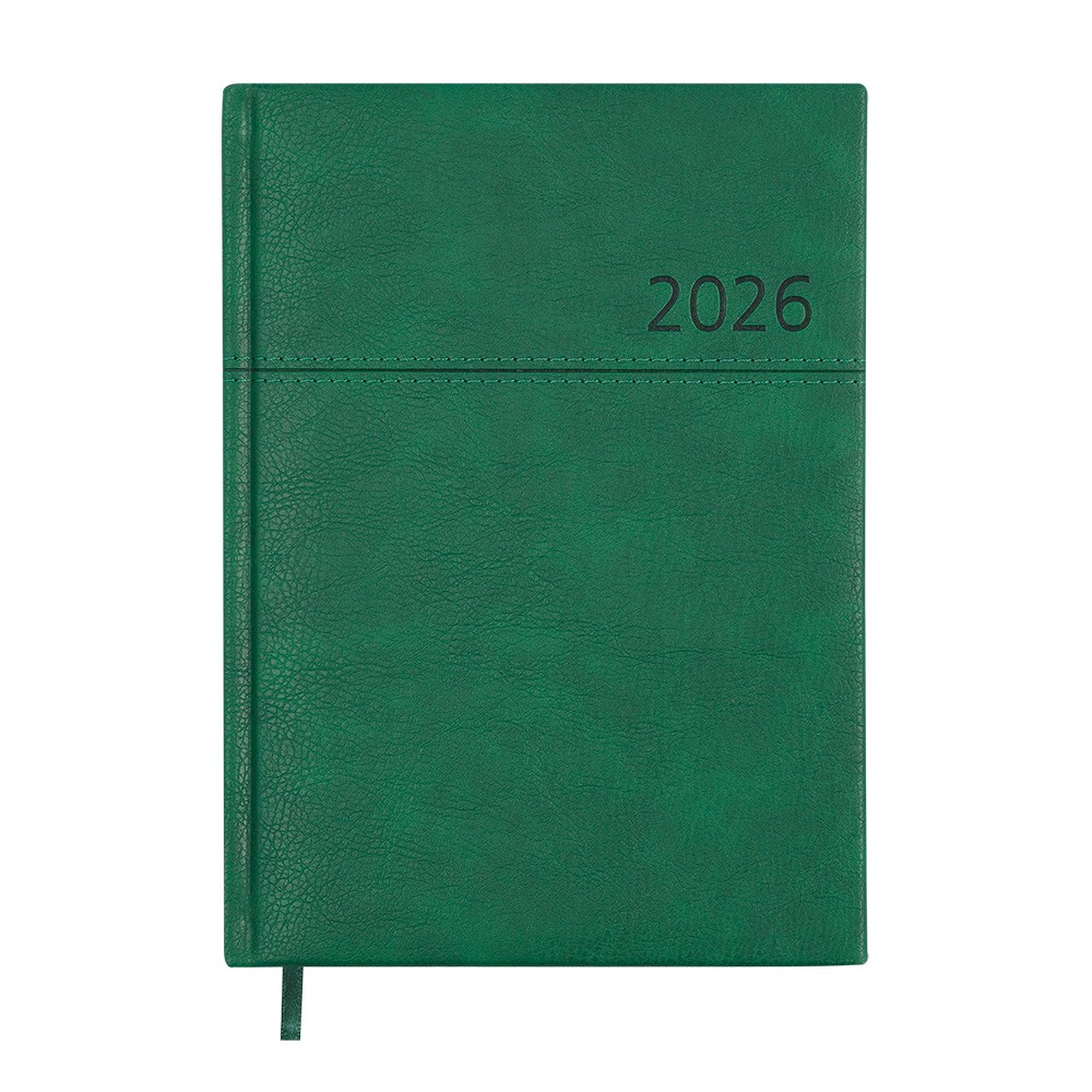 Щоденник датов. 2026 ORION, A5, зелений, штуч. шкіра/поролон