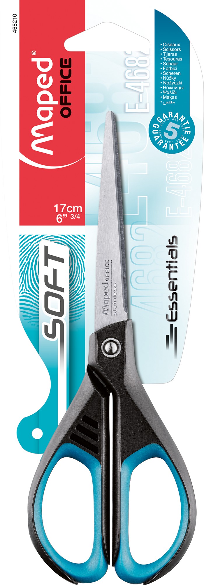 Ножиці офісні ESSENTIALS SOFT 170мм, блістер, сині вставки