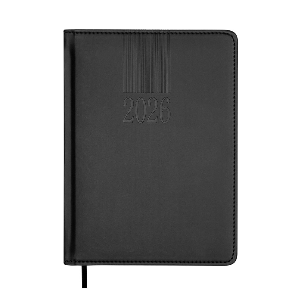 Щоденник датов. 2026 CODE, A5, чорний, штуч. шкіра/поролон