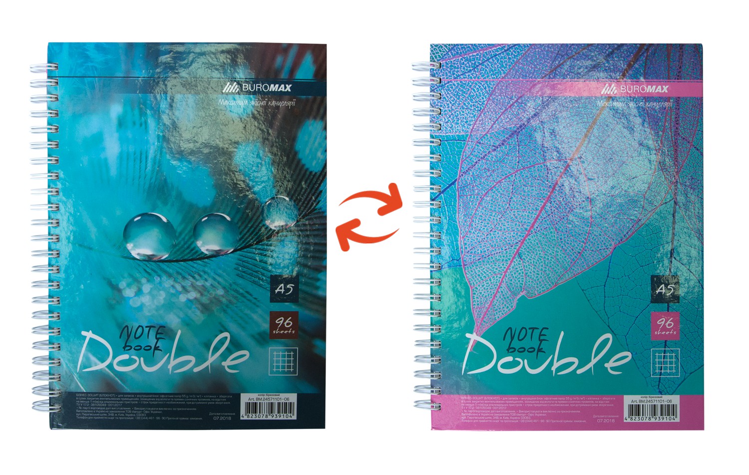 /Книга для нотаток DOUBLE А5, 96 арк., пружина, кл., тв. лам. палітурка, бірюзовий