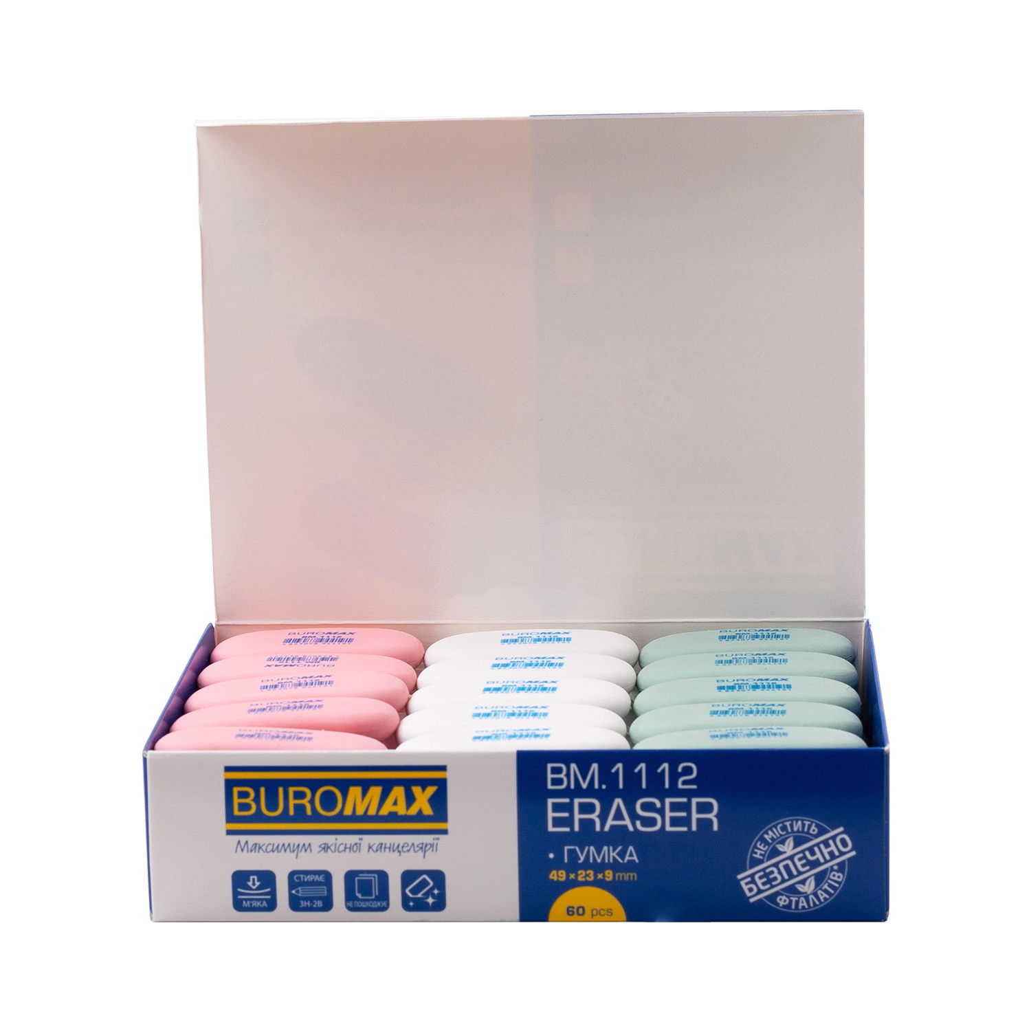 Гумка овальна 1112, 49x23x9 мм, асорті