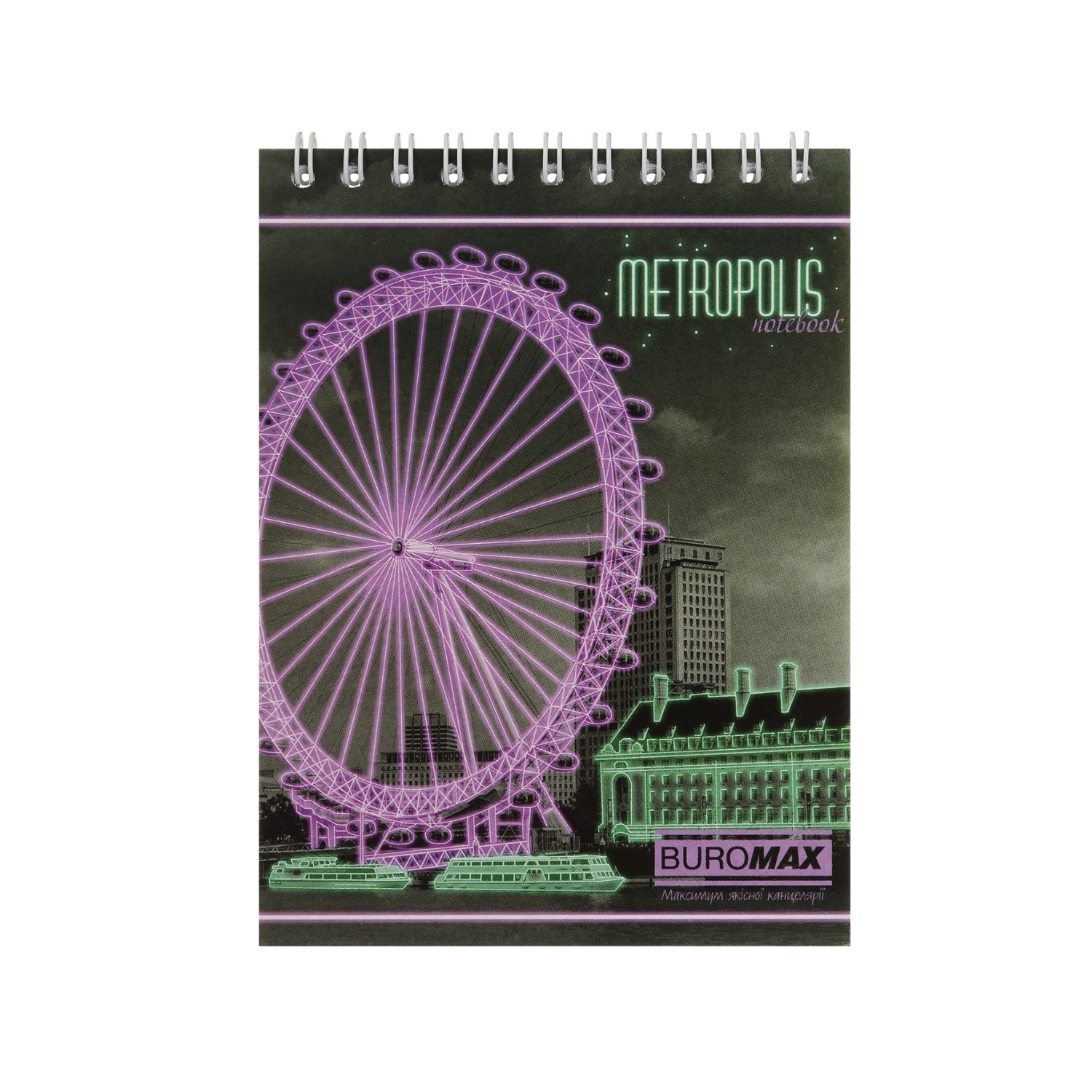 /Блокнот на пружині зверху METROPOLIS, А-6, 48арк., клітинка, картонна обкладинка, салатовий