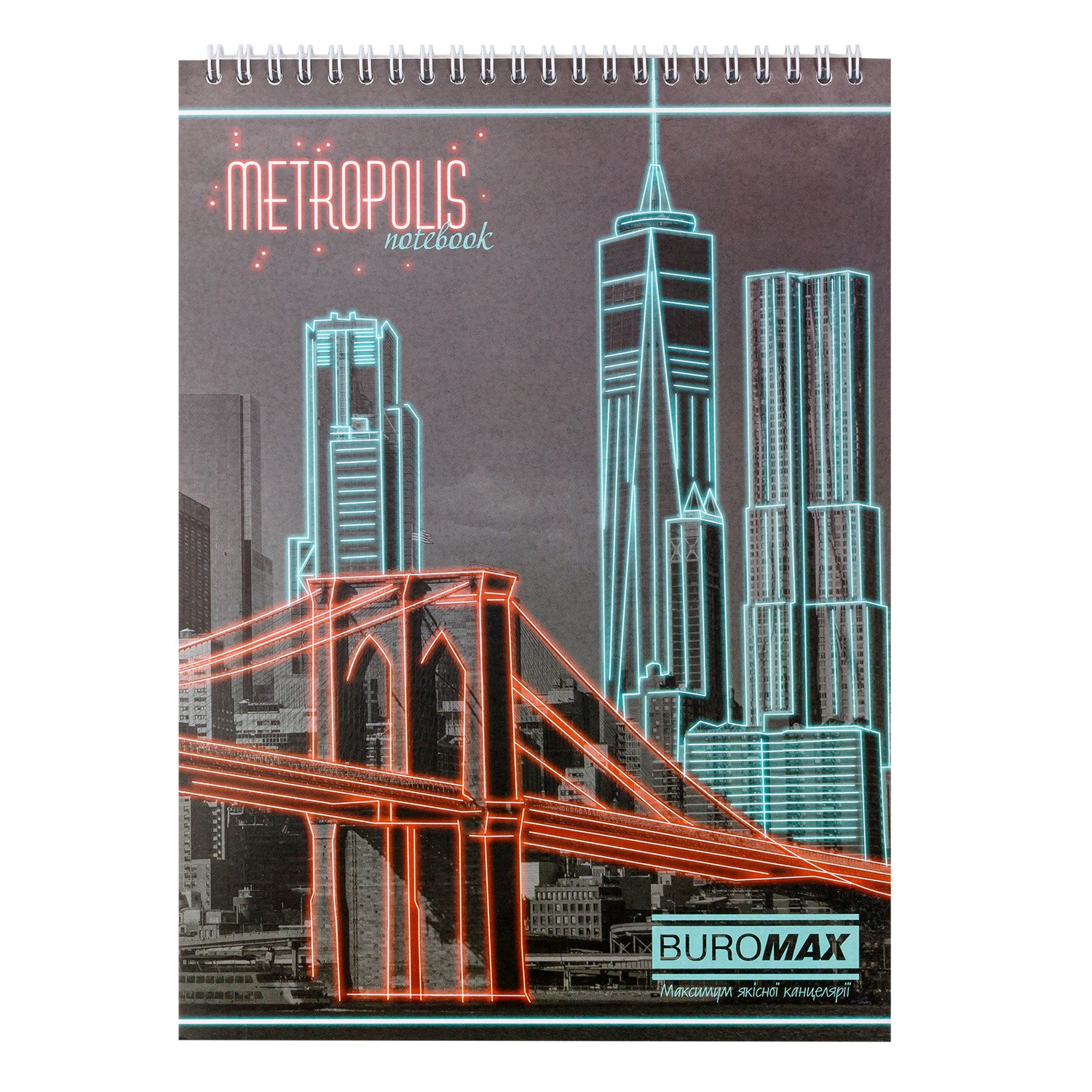 /Блокнот на пружині зверху METROPOLIS, А-4, 48арк., клітинка, картонна обкладинка, червоний