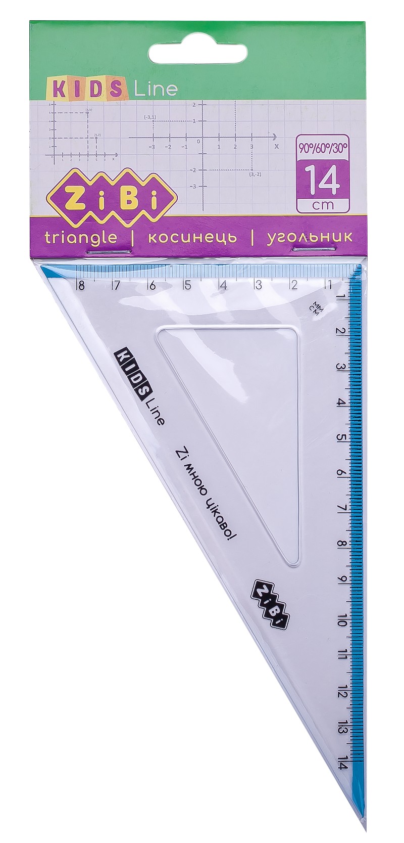 Косинець 140мм, 90°/60° з блакитною смужкою, блістер, KIDS Line