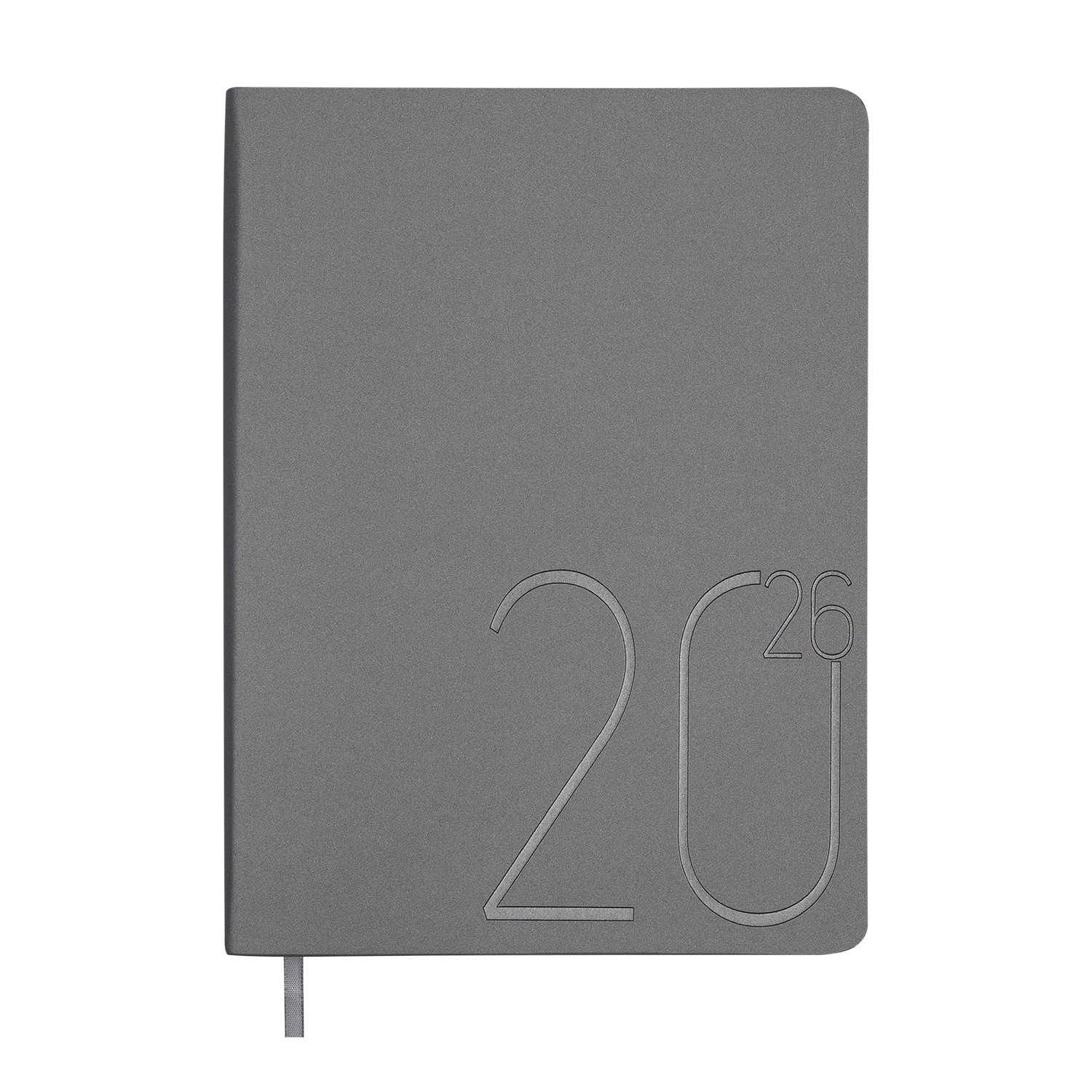 Щоденник датов. 2026 STEEL, A5, срібло, штуч. шкіра
