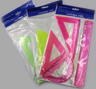 DSCN1629 Набір кольор. 4предм. 2угольн, транспортир, лінійка 20см, mix, 1шт / етикетка