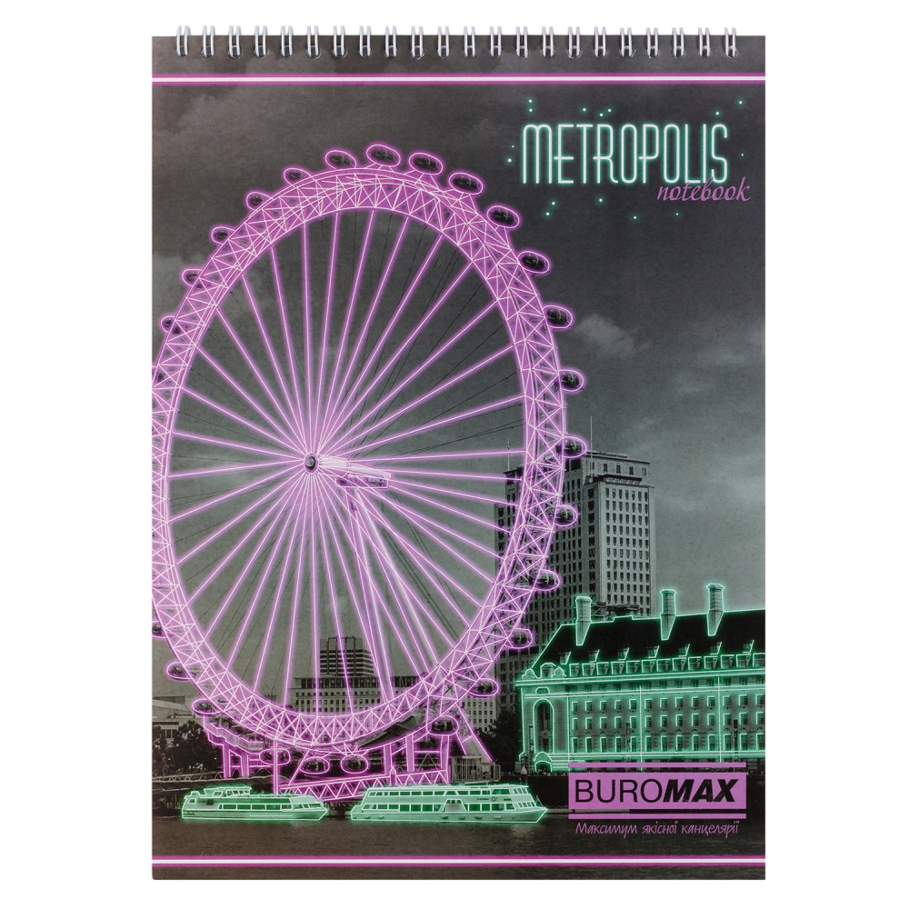 /Блокнот на пружині зверху METROPOLIS, А-4, 48арк., клітинка, картонна обкладинка, салатовий