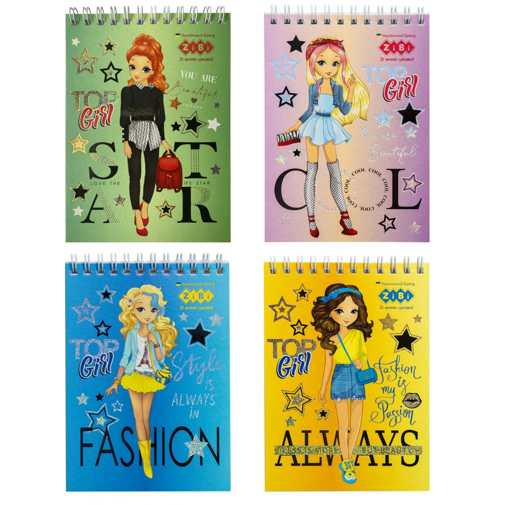 /Блокнот на пружині зверху TOP GIRL, А6, 40 арк., карт.обкл., KIDS Line