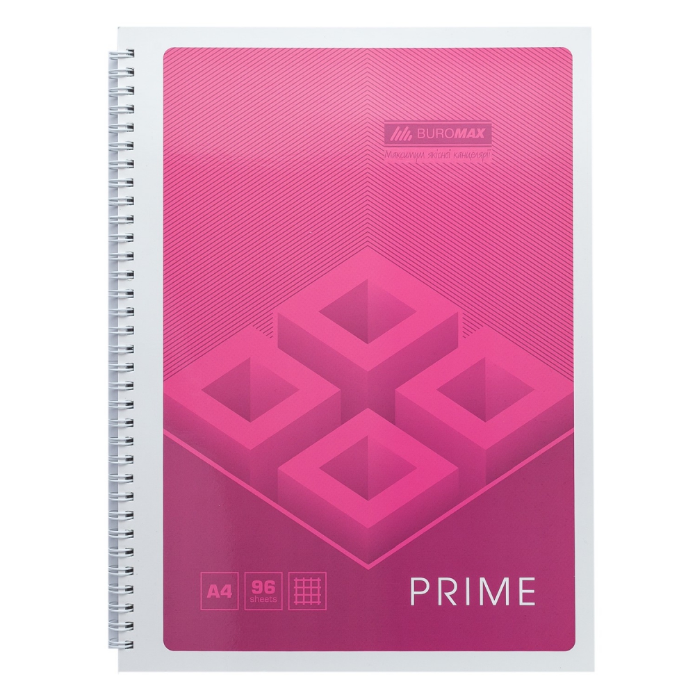 /Зошит на пружині PRIME А4, 96л., клітка, в картонній обкладинці, рожевий