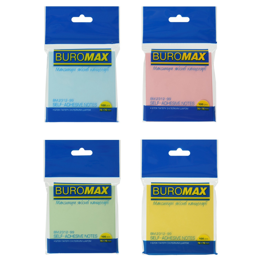 Блок для нотаток 76х76мм, 100арк., асорті