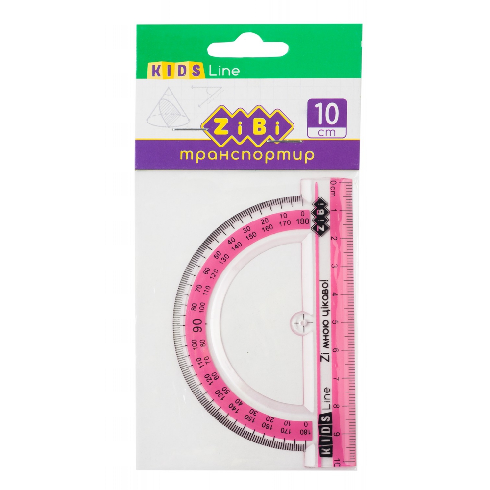 Транспортир 100мм, з рожевою смужкою, блістер