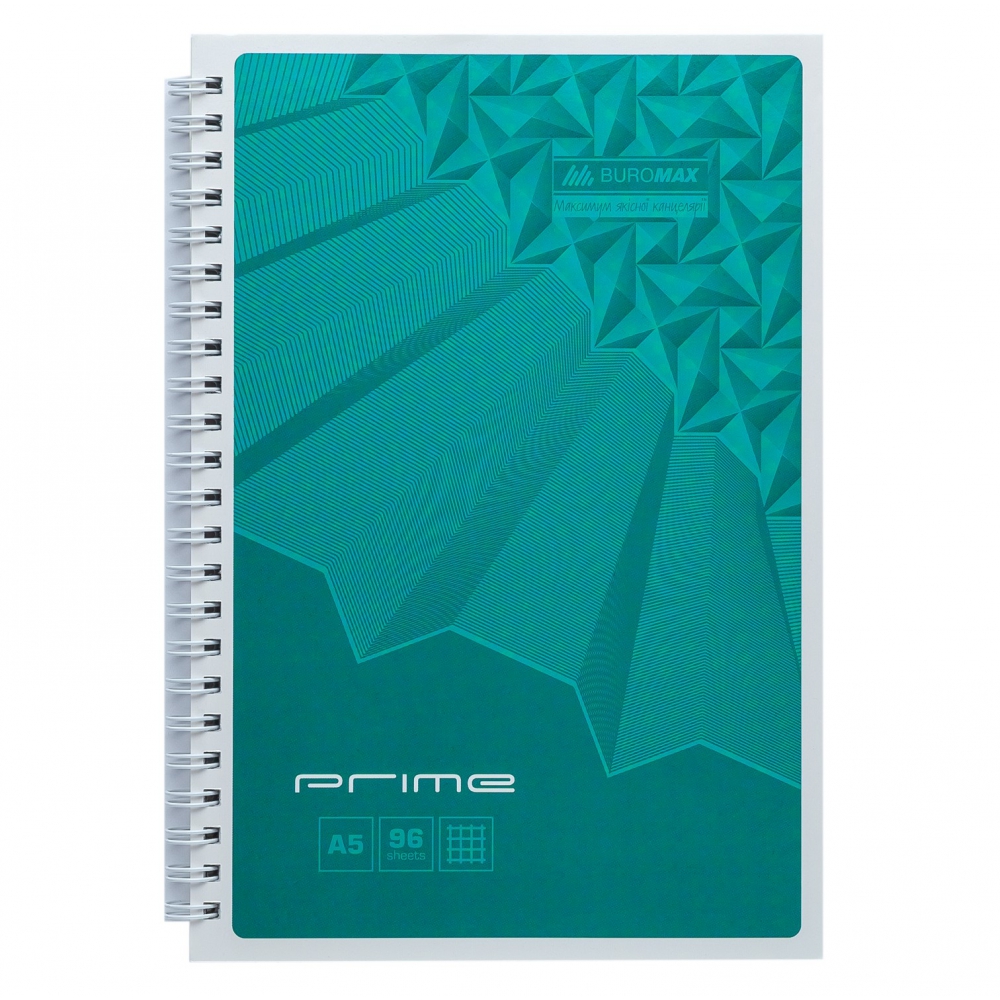 /Зошит на пружині PRIME А5, 96л., клітка, в картонній обкладинці, бірюзовий